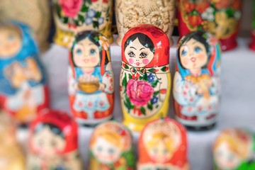 Nested dolls in the souvenir from Ukraine. Selective Focus.