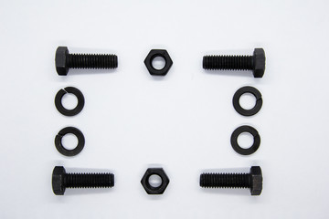 steel screws, nuts and washers black