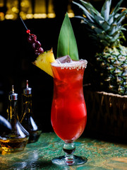 Fresh tropical cocktail with fruit. Alcoholic, non-alcoholic drink-beverage at the bar