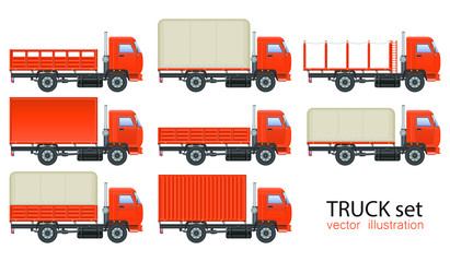 Truck set vector illustration isolated on white background. Transportation vehicle. 