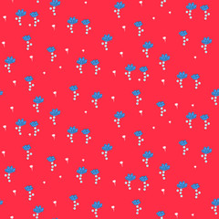 Prairie ditsy flowers modern pattern seamless vector red texture.