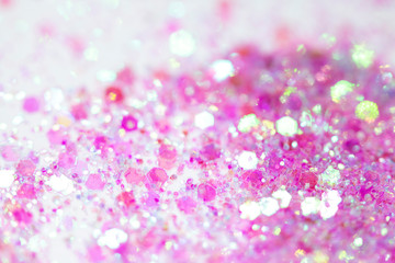 Pink Sparkling Glitter on White Background Bokeh Abstract Close Up