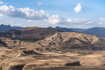 Fototapeta na wymiar Landscape between Gheralta and Lalibela in Tigray, Ethiopia, Africa