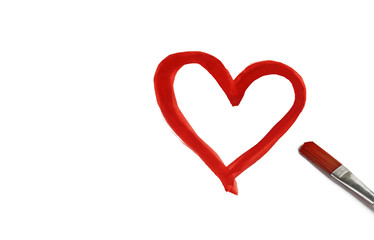 red heart shape painted with watercolors