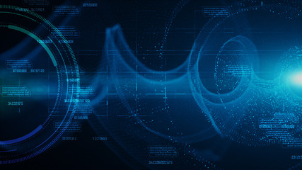 Obraz premium Hi-tech HUD and data with blue color digital particles flow future background concept