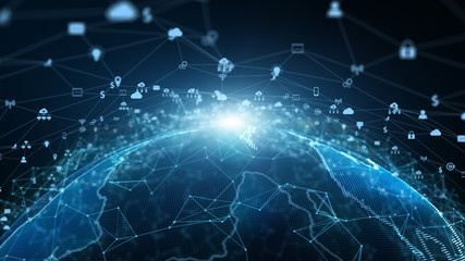 Technology Network Data Connection Network Marketing and Cyber Security Concept. Earth element...
