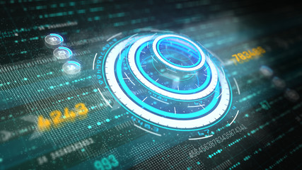 Hi-Tech graphic futuristic user interface head up display screen with digital data and information display for digital background. Computer desktop display screen concept