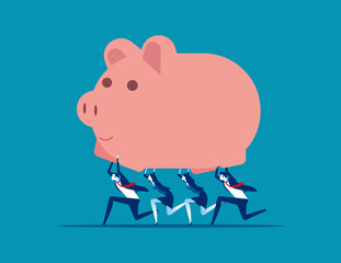 Business team holding piggy bank. Concept business vector illustration, Teamwork, Financial, Saving.