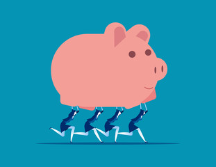 Business team holding piggy bank. Concept business vector illustration, Teamwork, Financial, Saving.