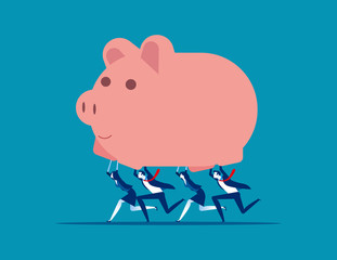 Business team holding piggy bank. Concept business vector illustration, Teamwork, Financial, Saving.