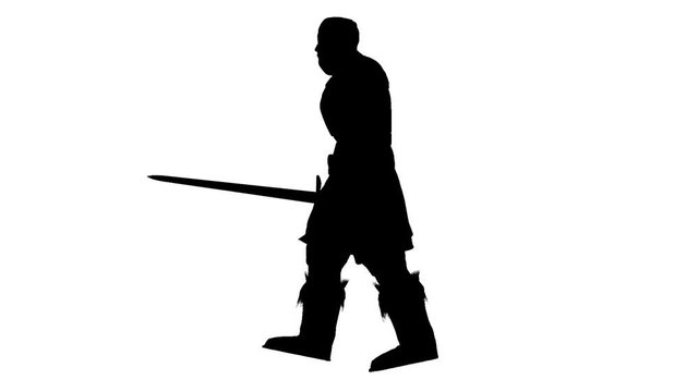 Silhouette of a warrior with a sword. Alpha channel. Alpha matte. Loop. FullHD.