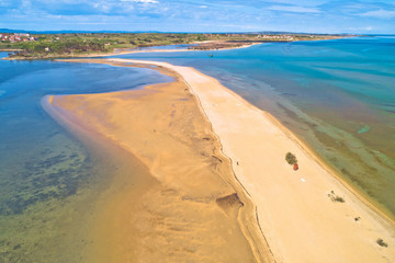 Adriatic town of Nin sandbar beach aerial view