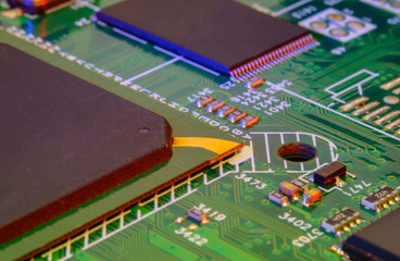 Obraz premium Electronic board wallpaper, Motherboard digital chip. Tech science background.