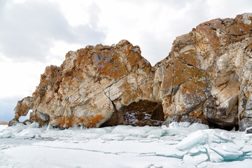 Fototapeta na wymiar Rock with grottoes on Lake Baikal, Russia