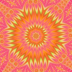 Fototapeta na wymiar Abstract fractal bandana print. Square pattern design for pillow, carpet, rug, fabrics. Mandala design for silk neck scarf, kerchief, shawl, wrap.
