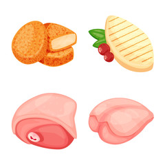 Isolated object of meat and raw icon. Collection of meat and grilled vector icon for stock.