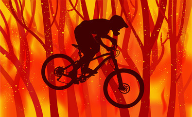 Abstract image of a biker and burning forest