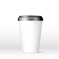 White Coffee Cap with black lid mock up. Empty mug template with space for logo or text. Vector illustration isolated on white background