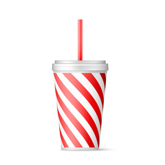 Realistic red striped paper cup for soda. vector illustration isolated on white background