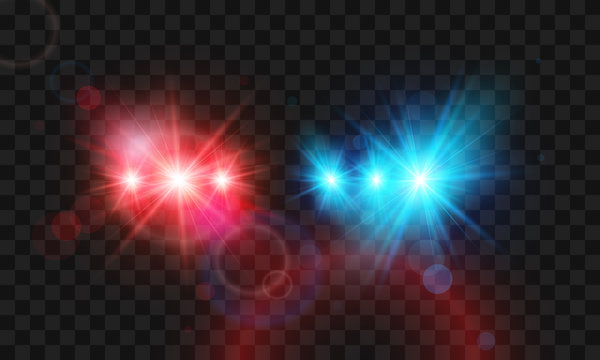 Template flash red and blue light police car siren. Vector illustration isolated on transparent background