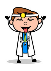 Teasing with Tongue - Professional Cartoon Doctor Vector Illustration