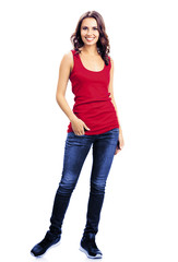 Fototapeta premium Full body photo - happy smiling young woman, on white