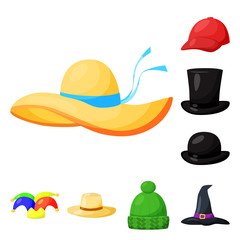 Isolated object of headgear and napper icon. Collection of headgear and helmet stock vector illustration.