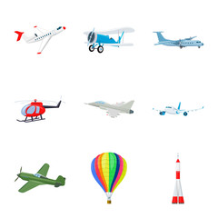 Isolated object of plane and transport icon. Collection of plane and sky vector icon for stock.