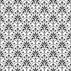 Flower geometric pattern. Seamless vector background. White and black ornament. Ornament for fabric, wallpaper, packaging, Decorative print