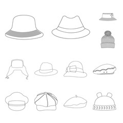 Isolated object of headgear and cap symbol. Set of headgear and accessory stock vector illustration.