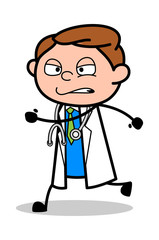 Running with Aggression - Professional Cartoon Doctor Vector Illustration