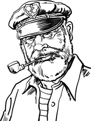 Naklejka premium Vector Black and White Captain Illustration