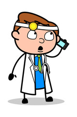 Talking on Phone - Professional Cartoon Doctor Vector Illustration