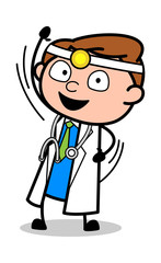 Waving Hand for Saying Hi - Professional Cartoon Doctor Vector Illustration