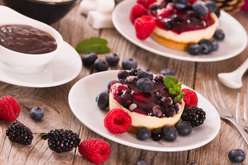 Cheesecakes with mixed berries.