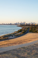 View of Melbourne skyline in Australia seen from Elwood.