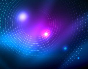 Fototapeta premium Blue neon circles, abstract circular lines. Glowing circle abstract pattern background