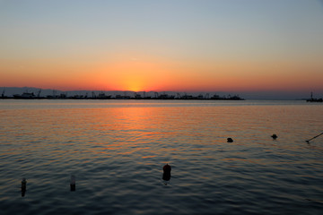 Sunset in the port of Nea Michaniona, suburb of Thessaloniki, Greece.