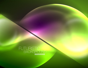 Blurred neon glowing round shapes, abstract circles and lights