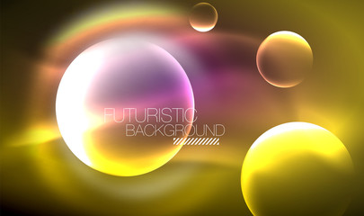 Blurred neon glowing round shapes, abstract circles and lights
