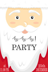 Santa face. Ho-ho-ho party. Vector Christmas party poster.