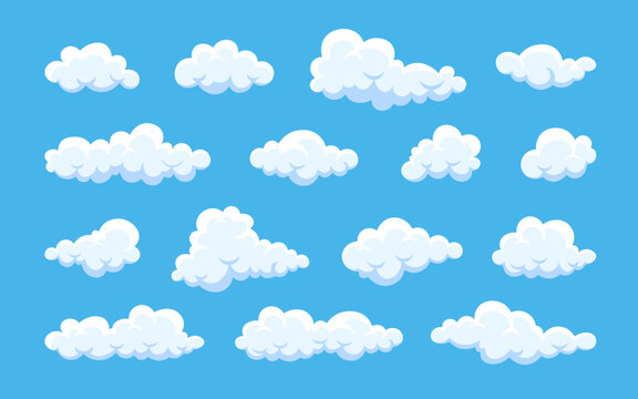 Cloud. Abstract white cloudy set isolated on blue background. Vector illustration