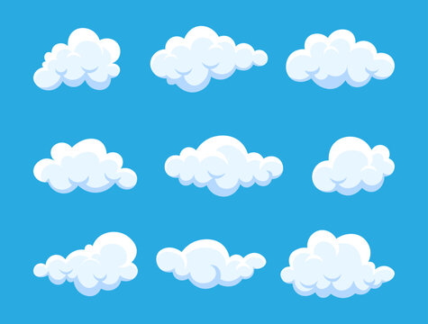 Cloud. Abstract white cloudy set isolated on blue background. Vector illustration