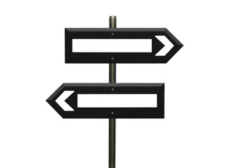 Blank 3d rendered beveled signs with white interior shapes on a sign post against a white background