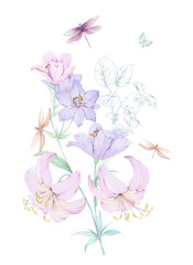 Flowers watercolor illustration,Mother's Day,wedding,birthday,Easter,Valentine's Day,Pastel colors,Spring,Summer