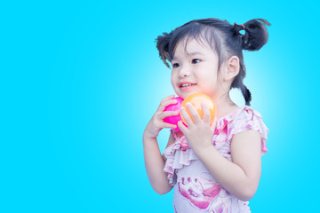 little children enjoy and have fun playing water in inflatable pool with colorful of small balls
