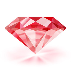 Realistic ruby illustration - vector red diamond on white background 
