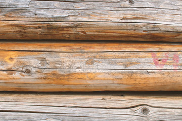 Old wooden logs. Close-up. horizontal view. Background. Texture.