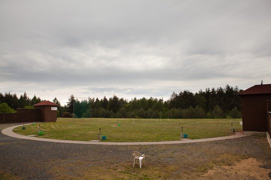Shooting range for skeet - shelters for throwing machines
