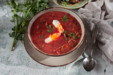 Beet Soup Boiled Egg in Bowl